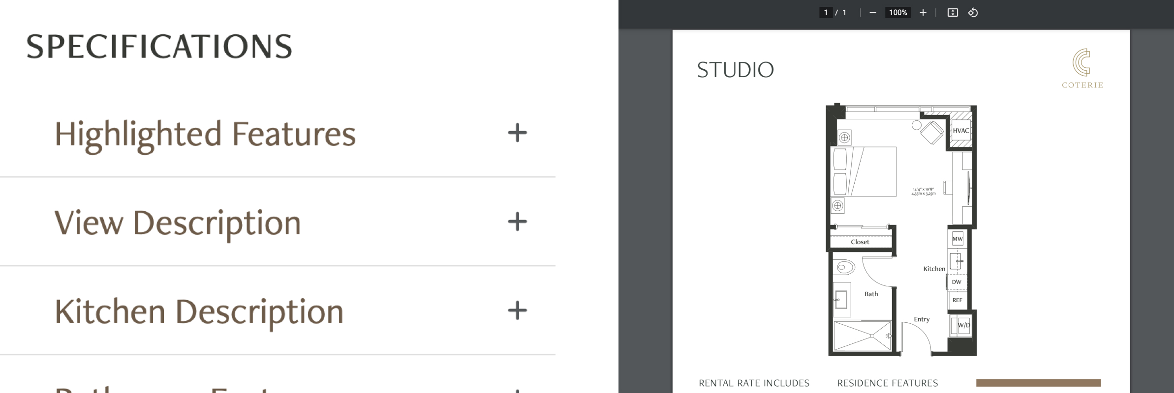 Screenshots of accordion component and an image of a Floorplan PDF